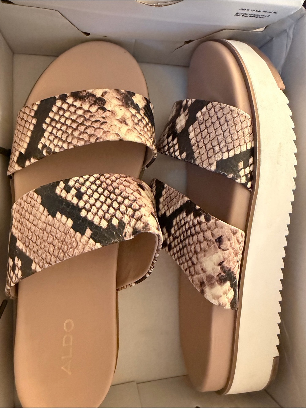 ALDO Pink Snake-Print Platform Slide Sandals